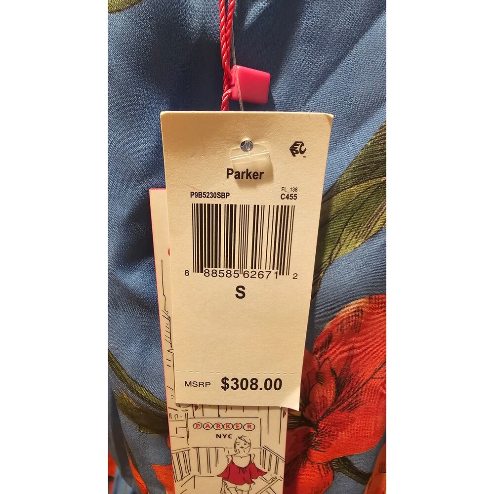 Parker Bondi Dress Maritime, Wildflower, Silk Blend, Smocked Waist, NEW, Sz S - Picture 9 of 10